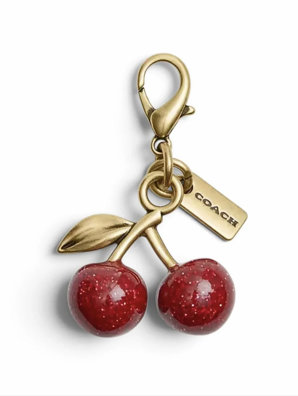 COACH Gold-Tone Cherry Enamel Bag Charm in Red